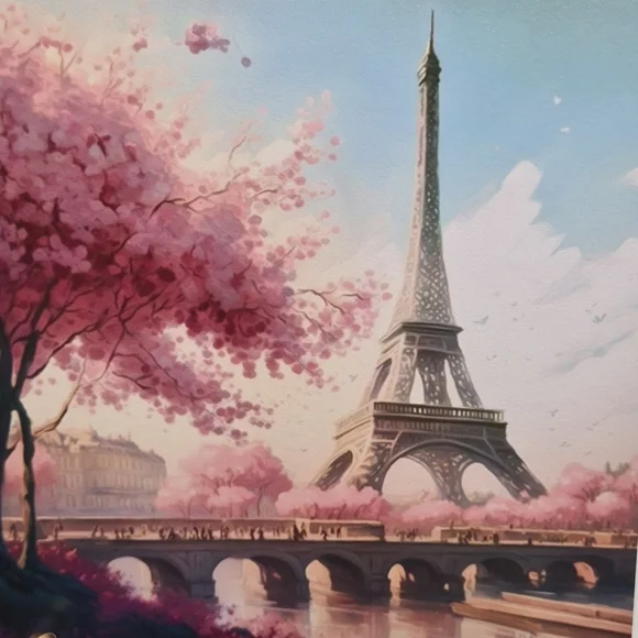 Paris Eiffel Tower Floral Fantasy Watercolor Oil Painting Art‎ Print - Picture 4 of 8